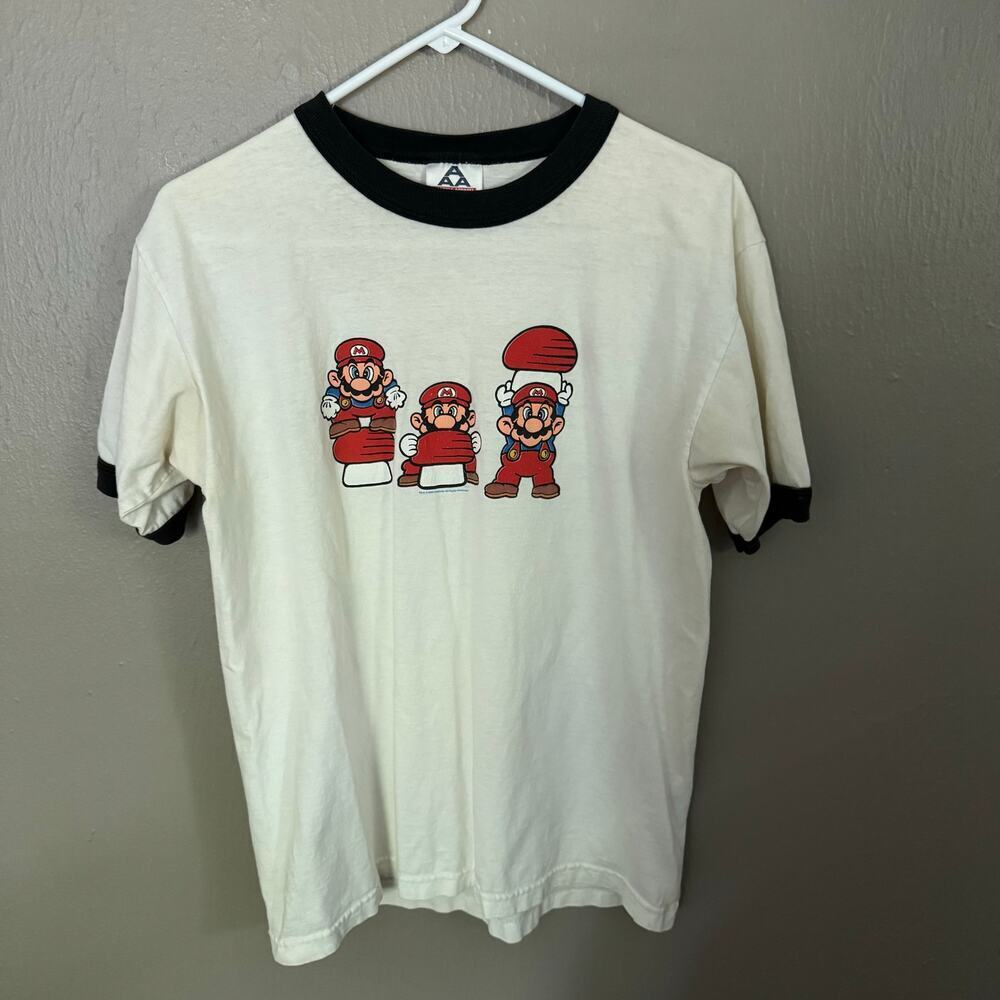 2002 NINTENDO SUPER MARIO Vintage Ringer T-Shirt Size Medium casual comfort